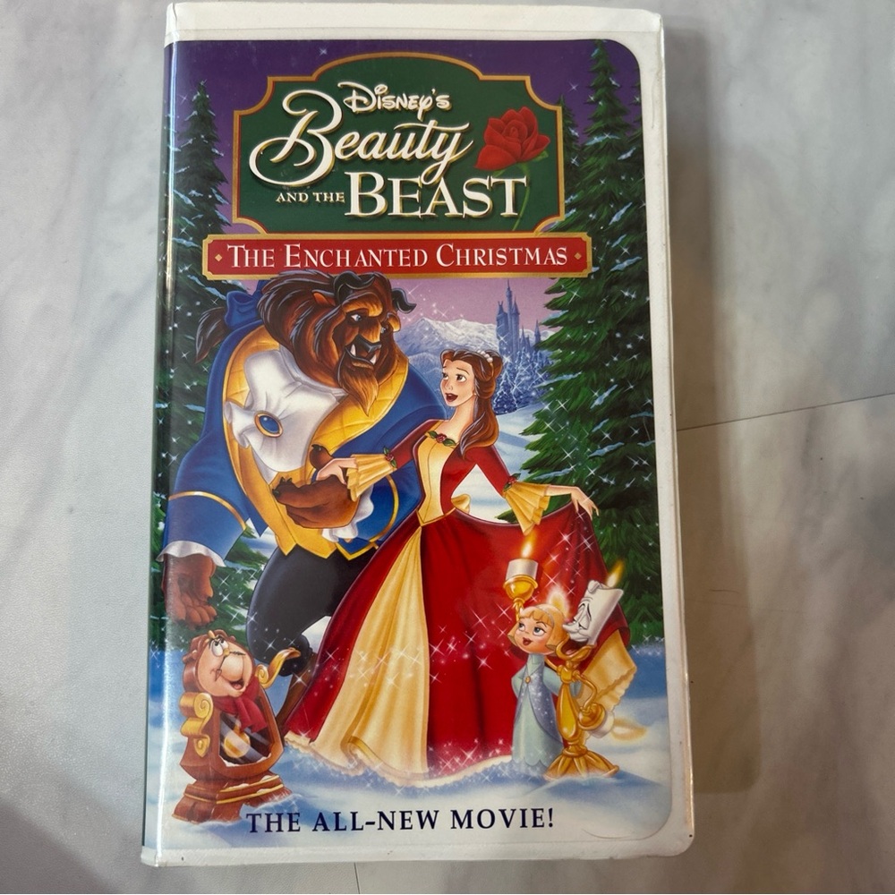 Disney Beauty and the Beast: The Enchanted Christmas VHS - Red and Blue Cover